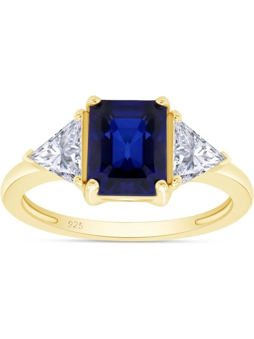 Elegant 3 Stone Promise Ring for Women - Blue Sapphire & White Topaz Accent